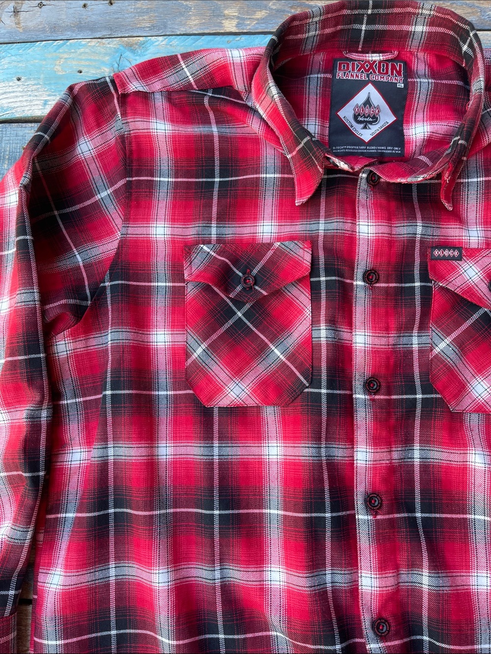 Dixxon Flannel Klock Werks Tribute Plaid Shirt Mens XL Red Black D-Tech Moto - Picture 7 of 15